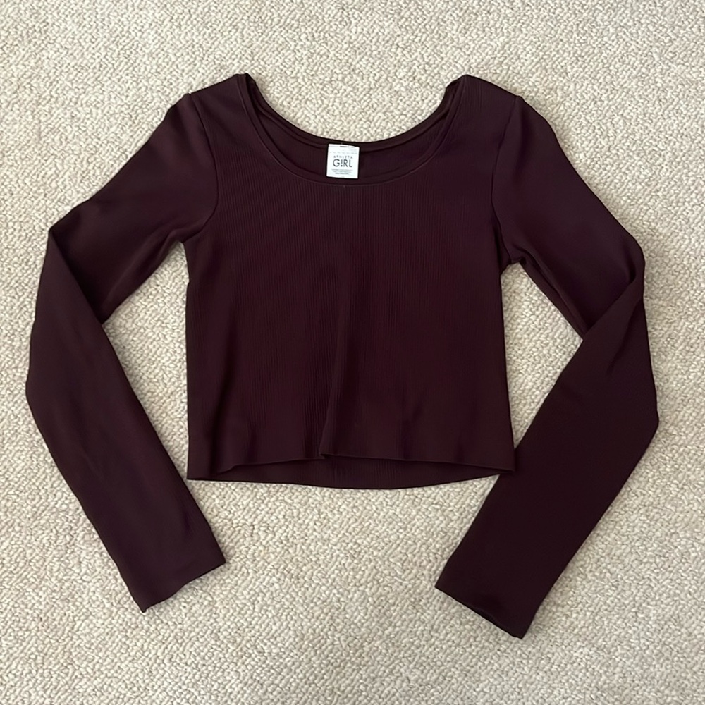 Cropped long sleeve shirt, Brand: Athleta, Size: girls L, Color: Maroon